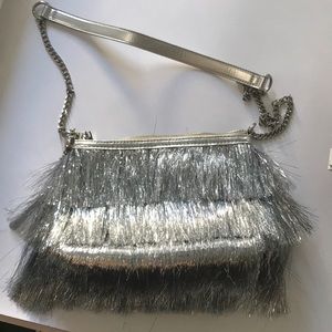 Topshop silver metallic fringe crossbody bag